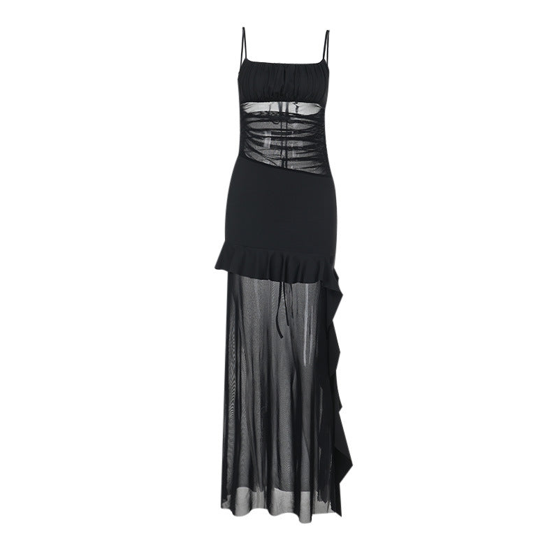 Damen Transparente Chiffon-Maxikleid mit Rüschendetails R&B