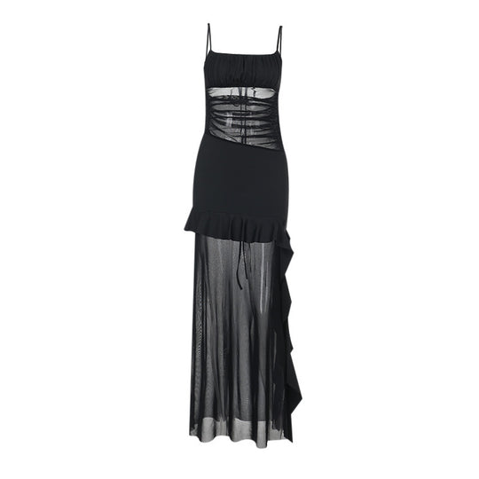 Damen Transparente Chiffon-Maxikleid mit Rüschendetails R&B