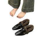 Damen Elegante Mokassins mit warmem Kunstfellkragen und modischer Schnalle R&B