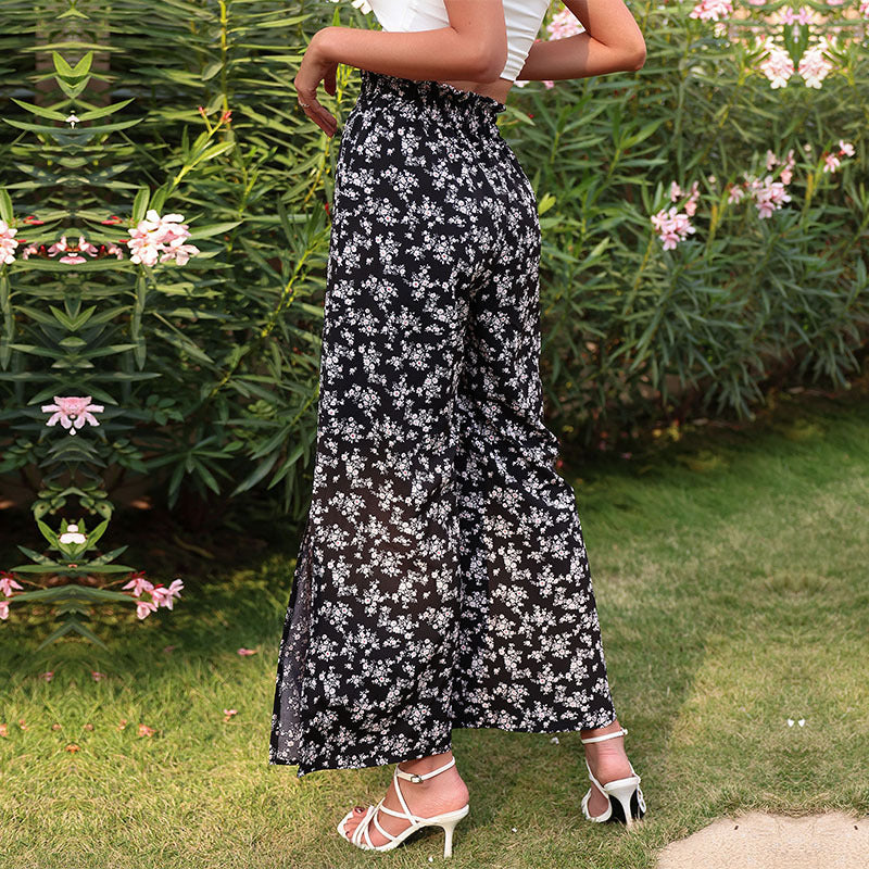 Damen weite Blumen-Hose mit elastischem Bund R&B