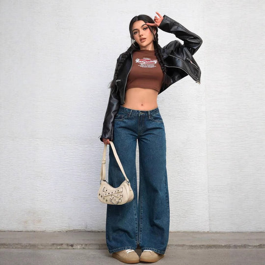Damen Weite High-Waist Jeans mit trendigem Flared-Schnitt R&B