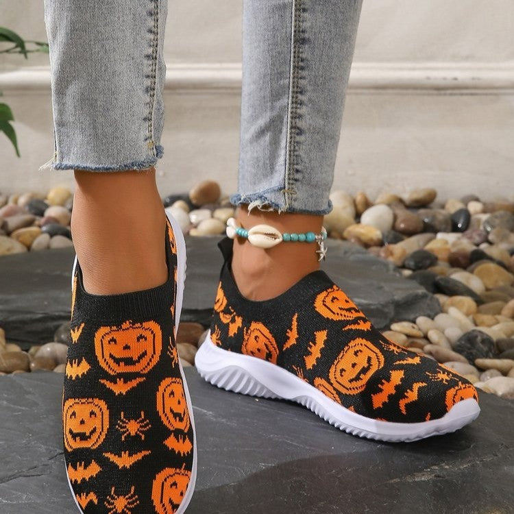 Damen Mode Sneakers mit Halloween-Motiv und rutschfester Sohle R&B