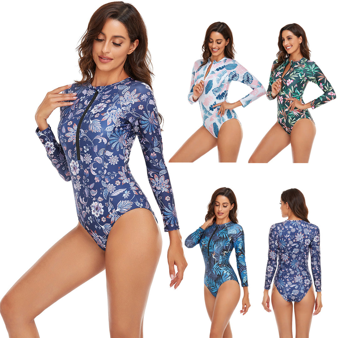 Damen Sportlicher Langarm-Badeanzug mit floralem Muster R&B