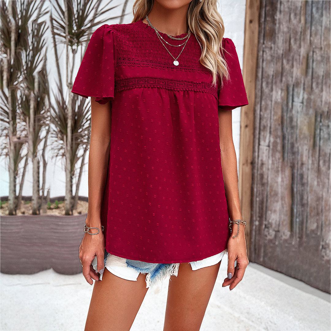Damen Bluse mit Puffärmeln und dekorativer Spitzenverarbeitung R&B