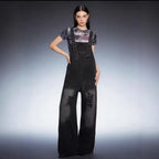 Damen Latzhose Jeans Damen mit weitem Bein und Rissdetails