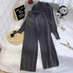 Damen Set aus Strickpullover und Weit geschnittenen Hose R&B