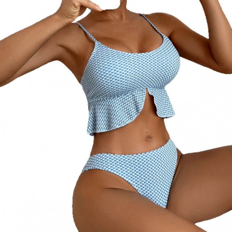 Damen Bikiniversatile mit Rüschen und Karomuster R&B