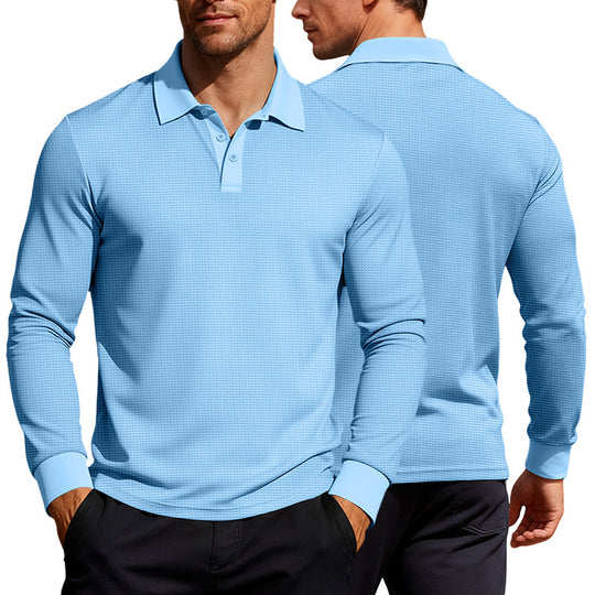 Herren nan Langarm-Poloshirt aus Waffelstrick mit schmaler Passform verdeckter Knopfleiste und Hemdkragen R&B