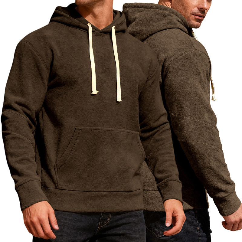 Herren nan samtweicher Kapuzenpullover mit Nahtdetails, Kängurutasche und Kontrastkordel R&B