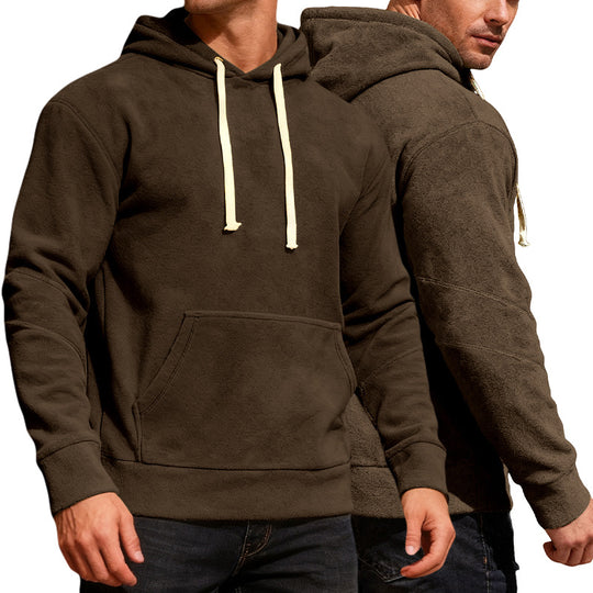 Herren nan samtweicher Kapuzenpullover mit Nahtdetails, Kängurutasche und Kontrastkordel R&B