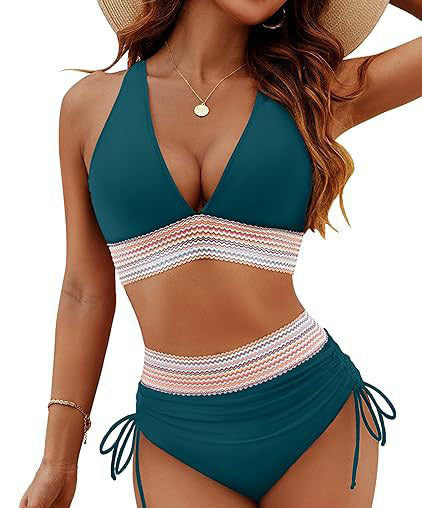 Damen Hochtailliertes Bikini-Set mit verstellbaren Trägern R&B