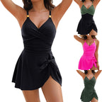 Damen Eleganter Wickel-Badeanzug mit abnehmbarem Rock und traumhaftem Knoten R&B