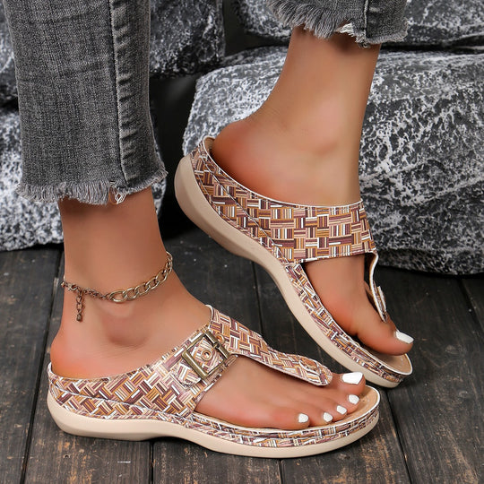 Damen Komfortable Zehentrenner-Sandalen mit eleganter Schnallenverzierung R&B