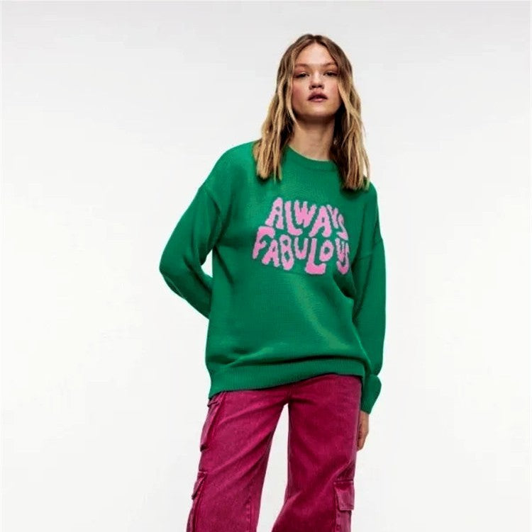 Damen Klassischer Pullover mit Statement-Design und lockerer Passform R&B