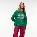Damen lässiger Pullover mit auffälligem Schriftzug und luftiger Passform R&B