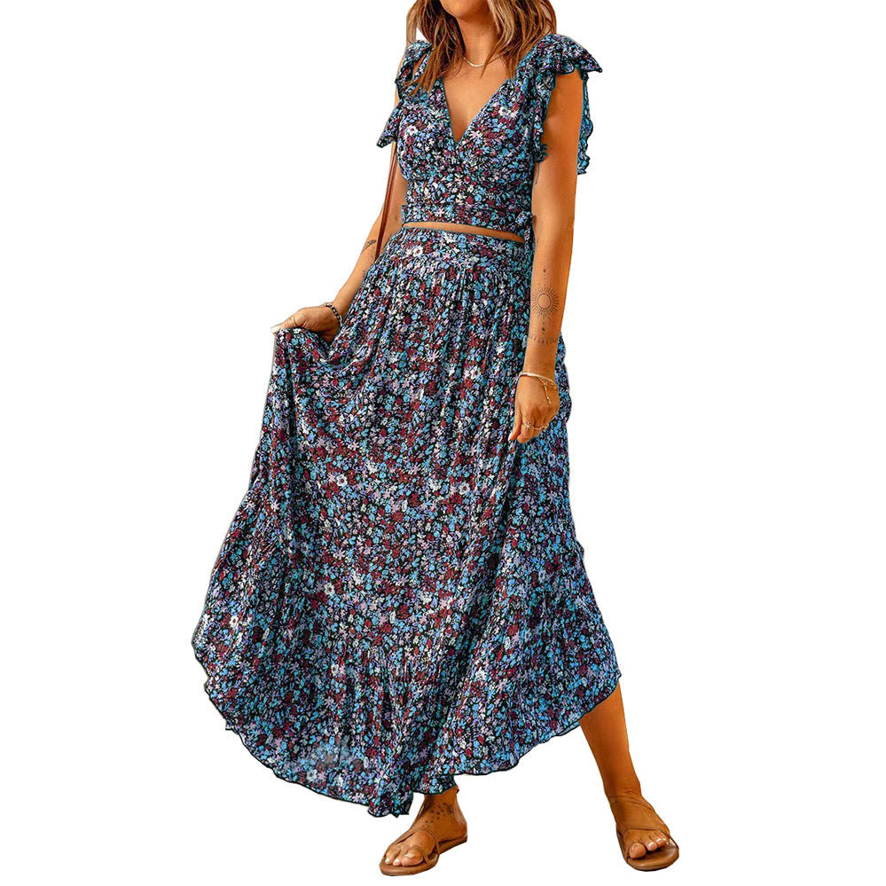 Damen Maxikleid mit floralem Design und zarten Rüschendetails R&B