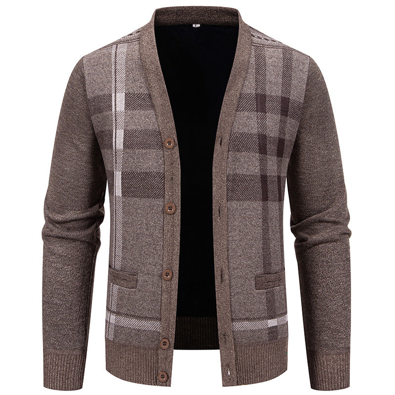 Herren Strickjacke mit modischem Karomuster und praktischen Knöpfen R&B