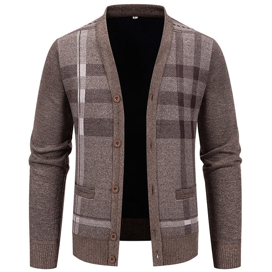 Herren Strickjacke mit modischem Karomuster und praktischen Knöpfen R&B