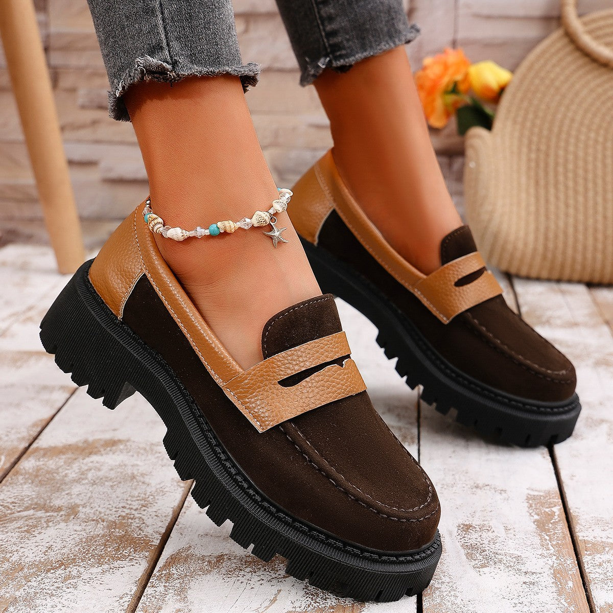 Damen Modische Loafer mit robuster Gummisohle R&B