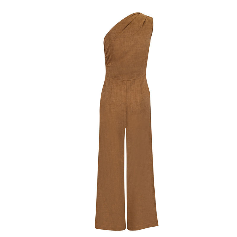Damen eleganter Jumpsuit mit asymmetrischem Ausschnitt und fließendem Schnitt R&B