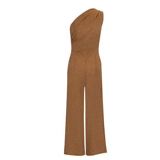 Damen eleganter Jumpsuit mit asymmetrischem Ausschnitt und fließendem Schnitt R&B