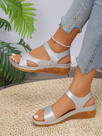 Damen elegante Wedge-Sandalen mit komfortablem Riemendesign und natürlicher Holzsohle R&B