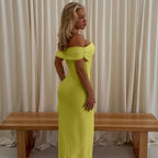 Damen Off-Shoulder Maxikleid mit dekorativen Rüschendetails R&B