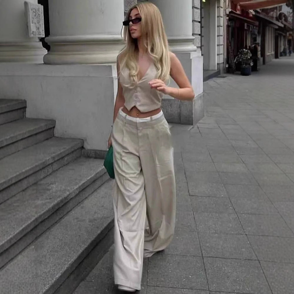Damen weit geschnittene Lounge-Hose mit elastischem Bund und seitlichen Taschen