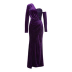 Damen Samt Abendkleid mit asymmetrischem Ausschnitt und eleganter Drapierung R&B