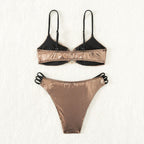 Damen Bikini-Set mit raffinierten Schnüroptik und goldenen Akzenten