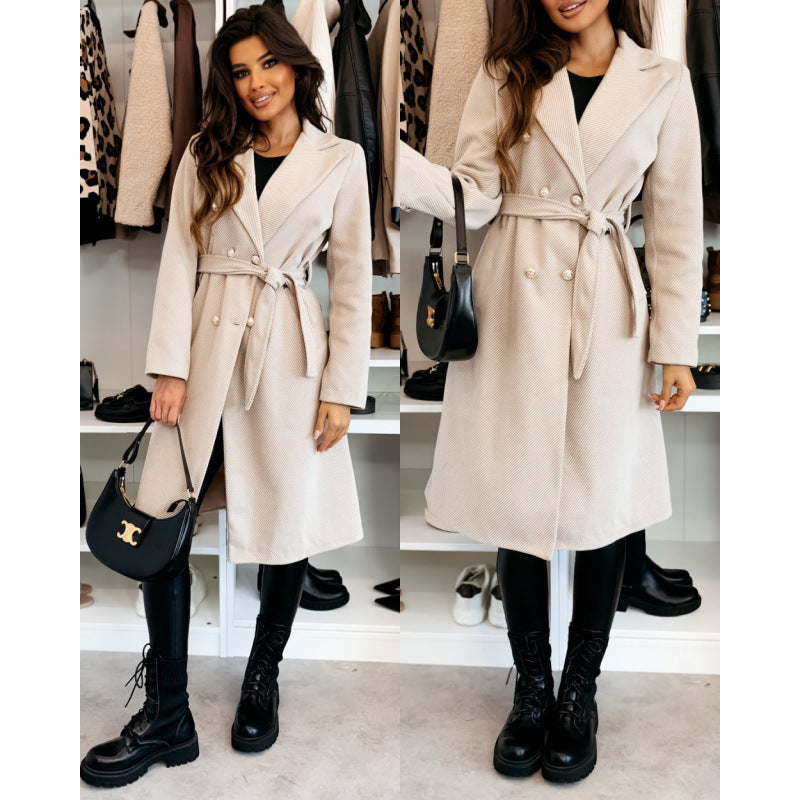 Damen Eleganter Trenchcoat mit asymmetrischem Schnitt und Gürtel R&B