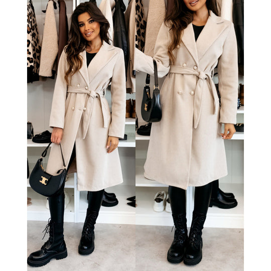 Damen Eleganter Trenchcoat mit asymmetrischem Schnitt und Gürtel R&B