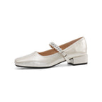 Damen Ballerinas mit schimmerndem Riemchen und elegantem Blockabsatz