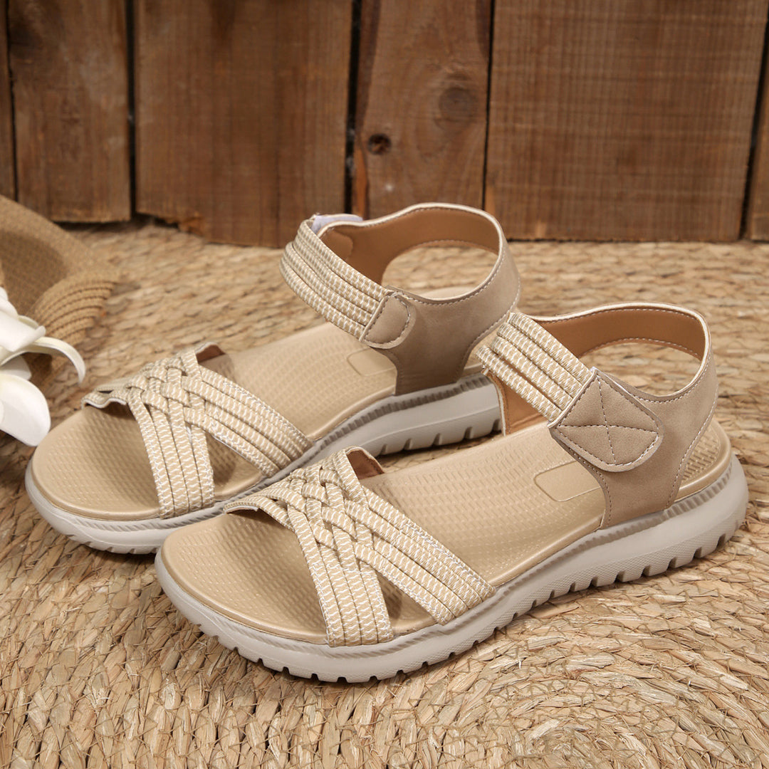 Damen Komfortable Sandalen mit geflochtenen Riemen und elastischem Band R&B