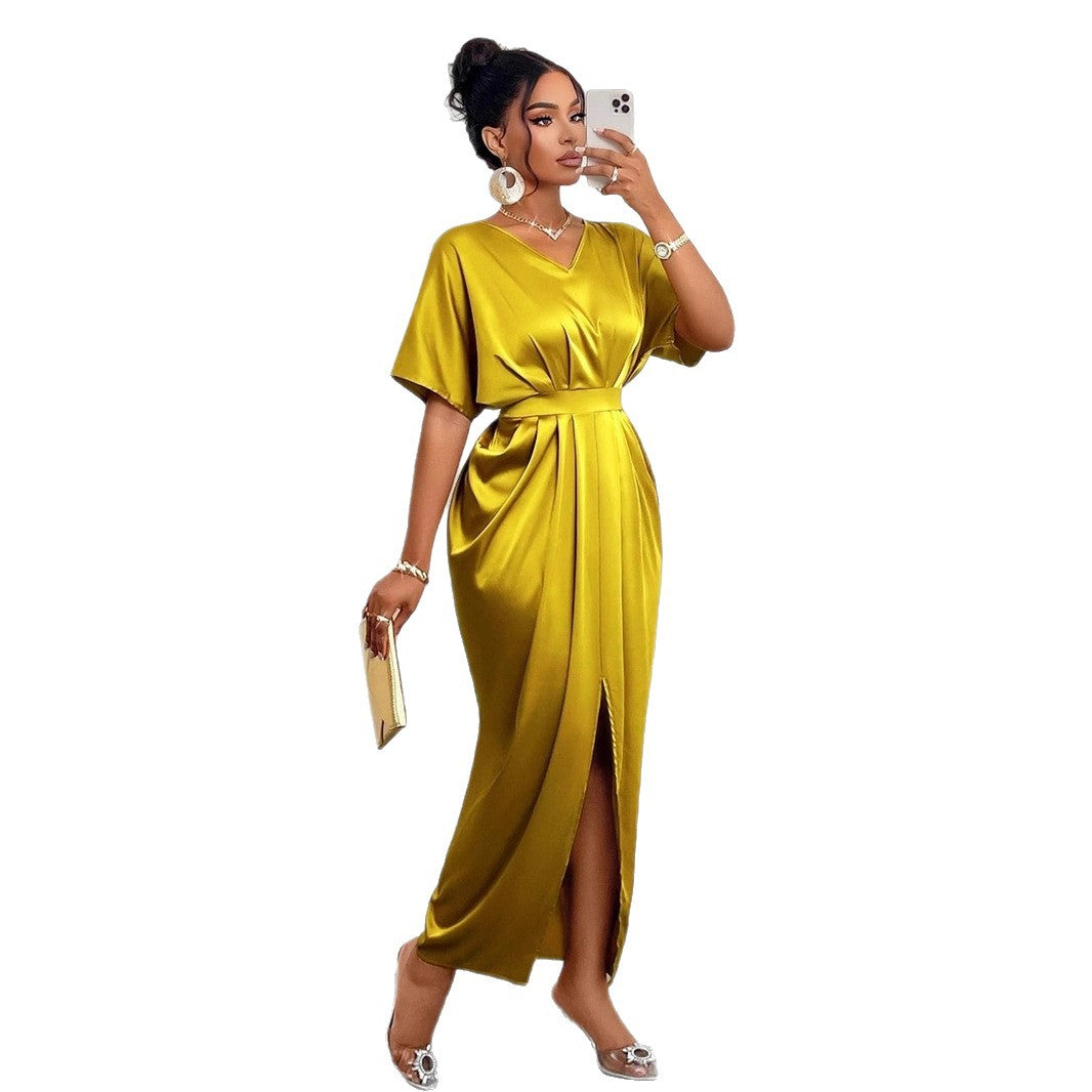 Damen Midikleid mit elegantem V-Ausschnitt und seitlichem Schlitz R&B
