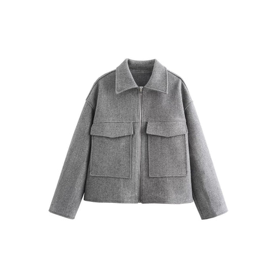 Damen lässige Overshirt-Jacke mit Taschen und Reißverschluss R&B