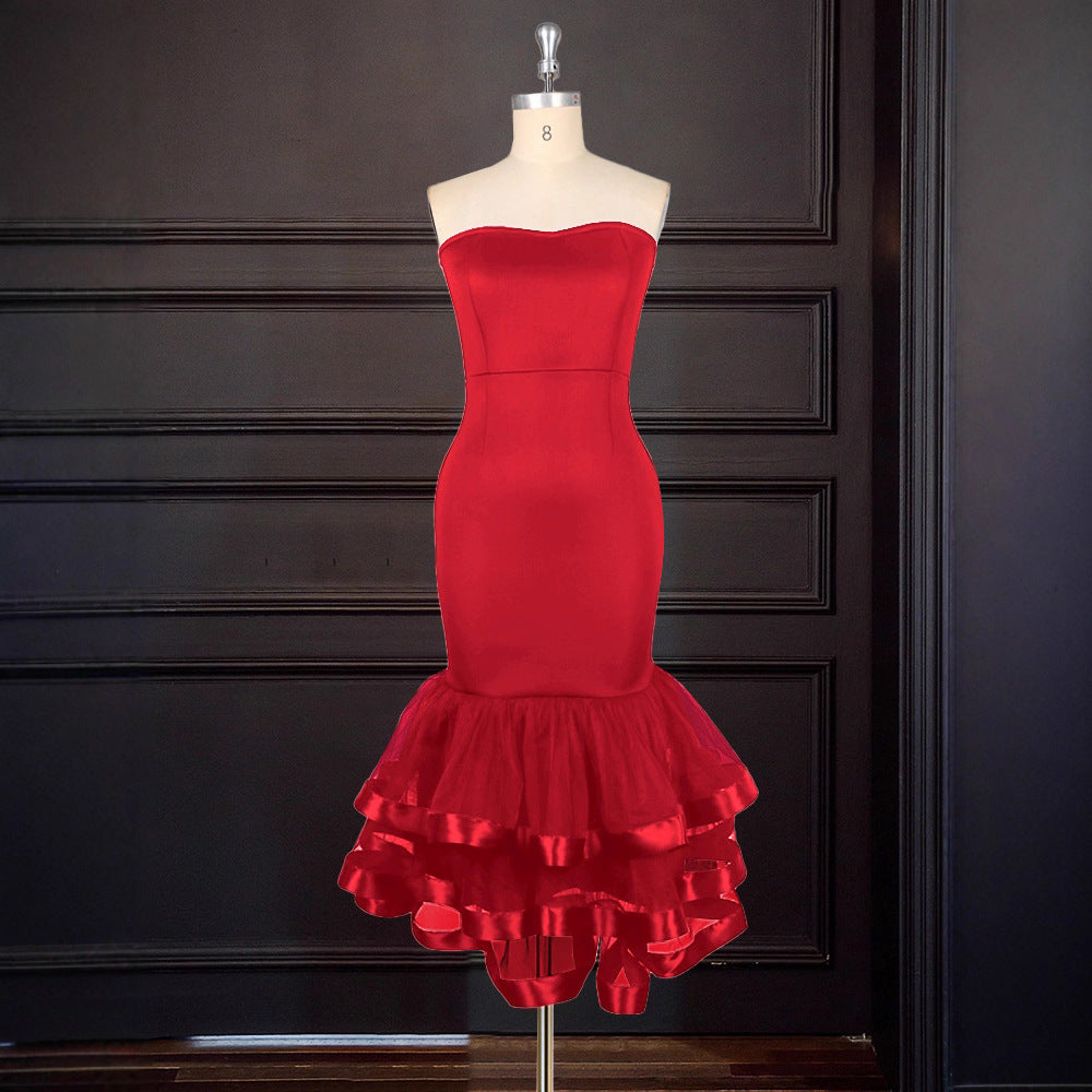 Damen Figurbetontes Abendkleid mit voluminösem Rüschen-Saum R&B