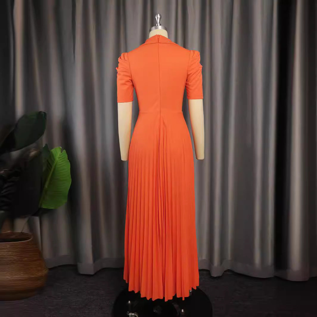 Damen elegantes Wickelkleid mit plissiertem Rock und Puffärmeln R&B