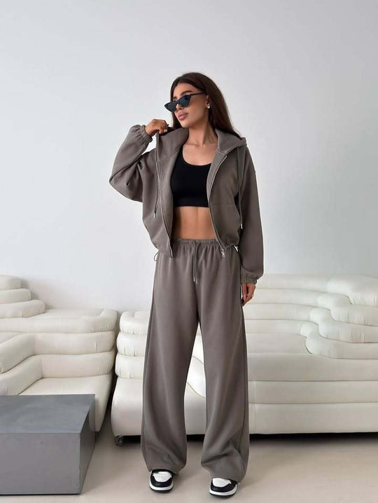 Damen lässige Kapuzenjacke mit hohem Kragen und Reißverschluss R&B