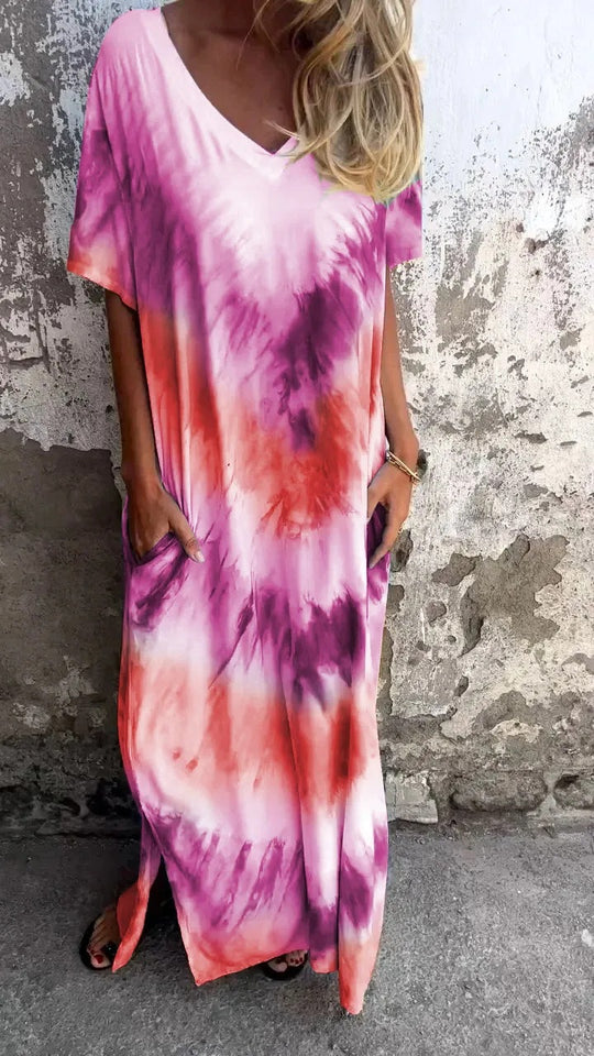 Damen Maxikleid mit lässigem V-Ausschnitt und praktischen Taschen R&B
