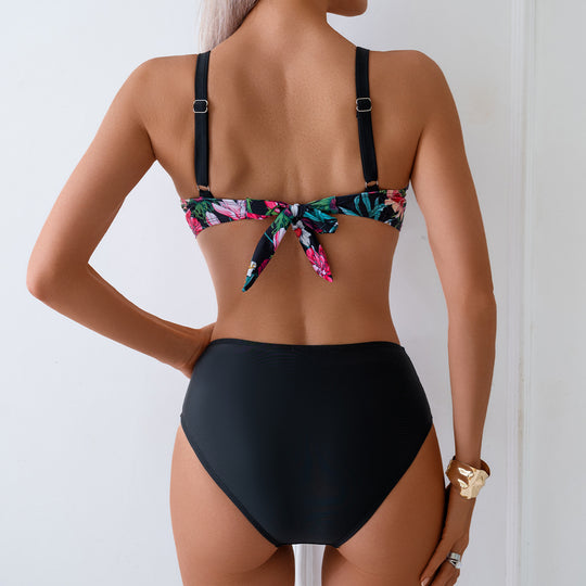 Damen Hoch tailliertes Bikini-Set mit floralem Design und verstellbaren Trägern R&B