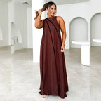 Damen Maxikleid mit elegantem Schnitt und detaillierter Kontrastnaht R&B