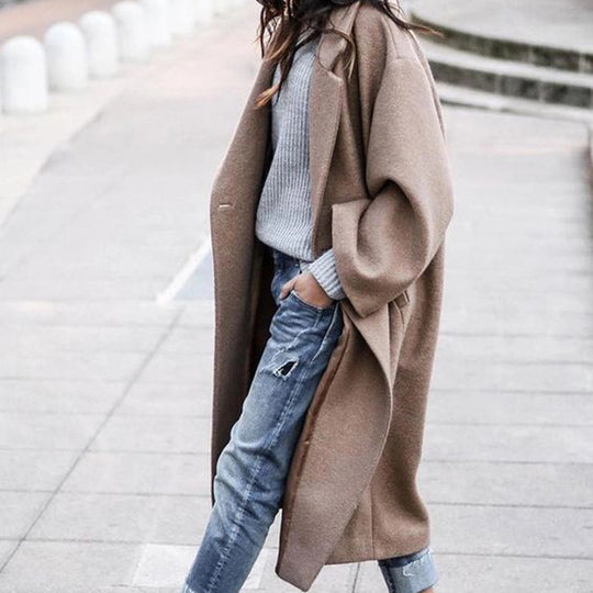 Damen Oversized Mantel mit elegantem Schnitt und tiefen Taschen R&B