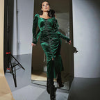 Damen Midikleid mit Puffärmeln und elegantem Taillierungsdesign R&B