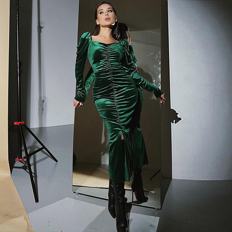 Damen Midikleid mit Puffärmeln und elegantem Taillierungsdesign R&B