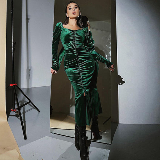 Damen Midikleid mit Puffärmeln und elegantem Taillierungsdesign R&B