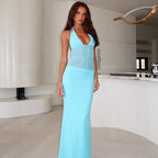 Damen Maxi-Kleid mit tiefem V-Ausschnitt und taillierter Silhouette R&B