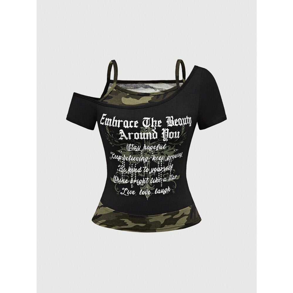 Damen Off-Shoulder Top mit Camouflage-Muster R&B