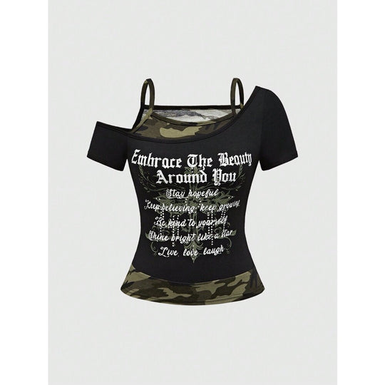 Damen Off-Shoulder Top mit Camouflage-Muster R&B