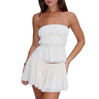 Damen Zweiteiliges Strand-Outfit mit geraffter Bluse und fließendem Rock R&B